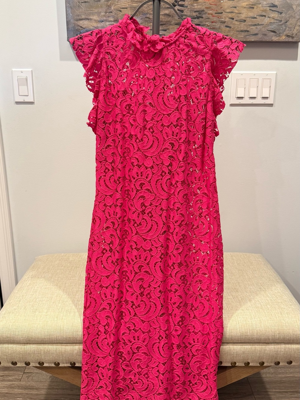 Women’s Lace Flutter Sleeve Dress - Hot Pink